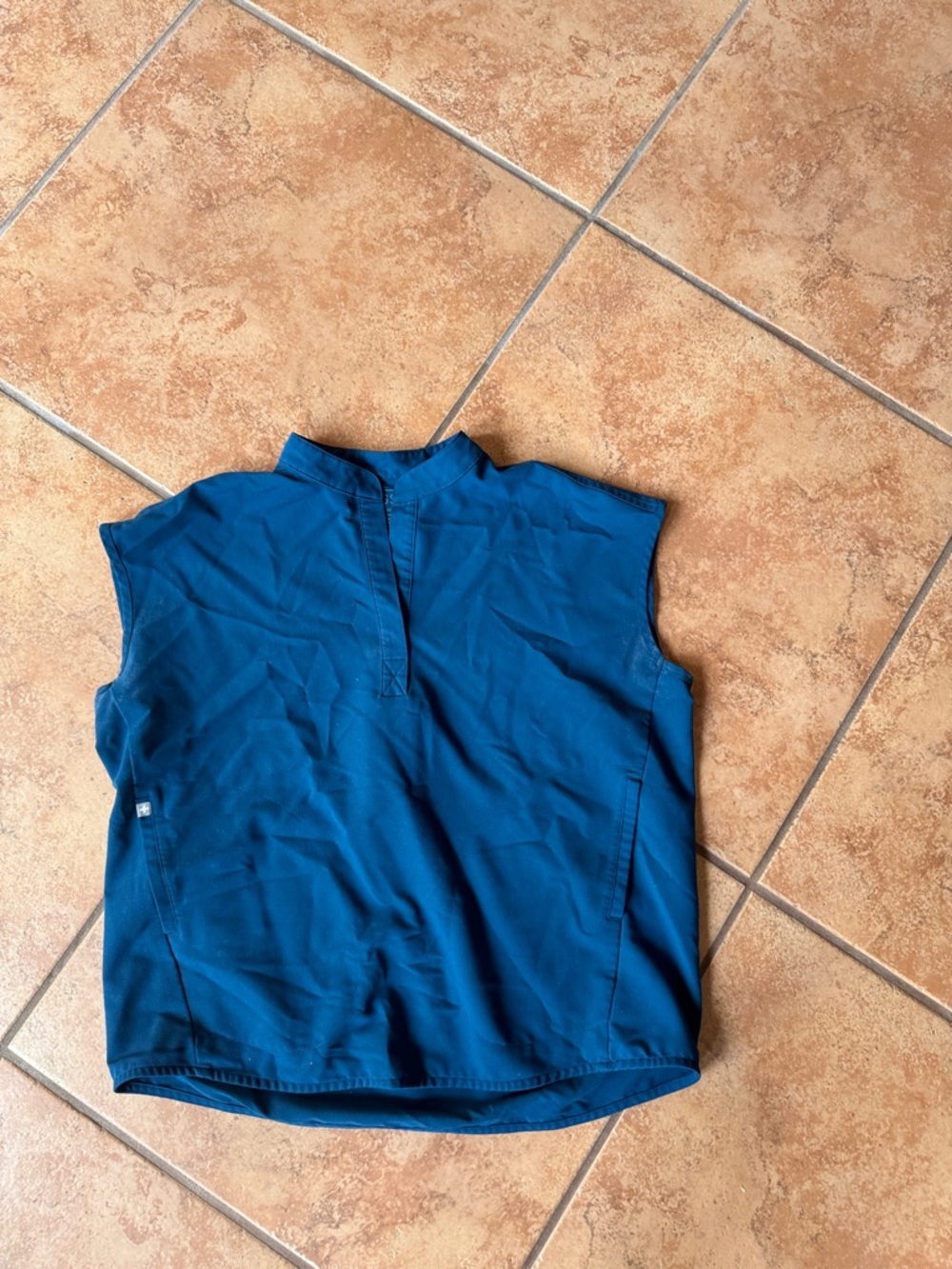Figs Teal Blue Sleeveless Mock-Collar Tank